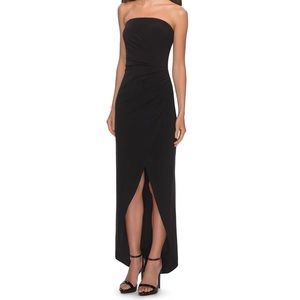 La Femme Strapless Ruched Soft Jersey Gown